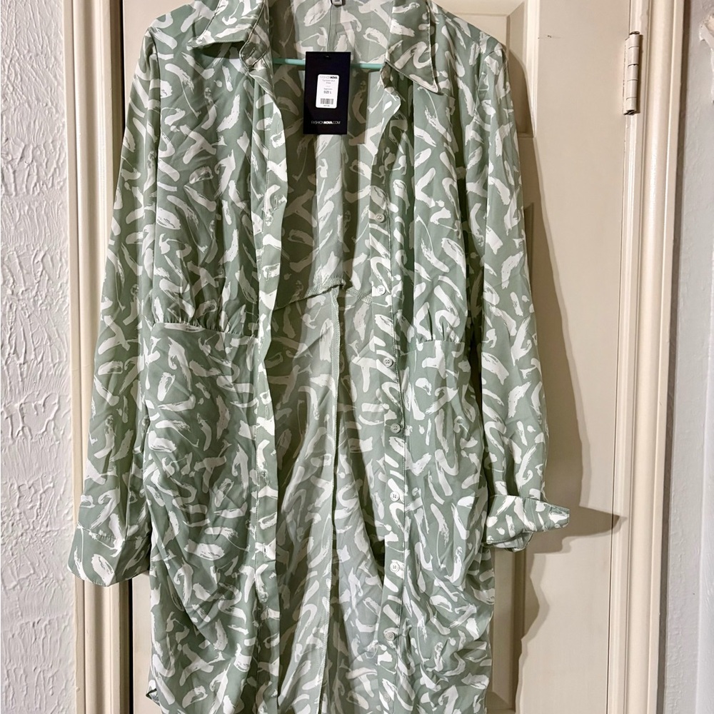 Top Notch Shirt Dress - Sage